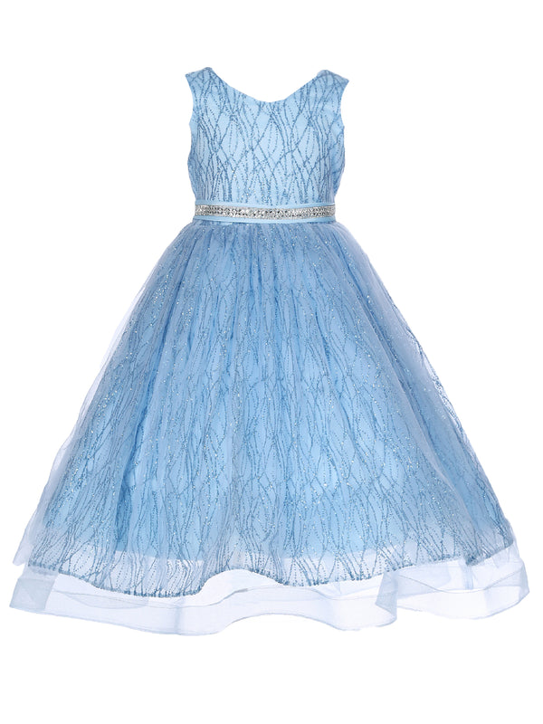 Little Girls Light Blue Glitter Tulle Sleeveless Flower Girl Dress 3-6 - SophiasStyle.com